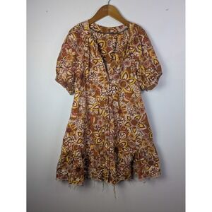 Anthropologie PILCRO Puffed Sleeve Floral Tapestry Dress Cotton/Linen Large